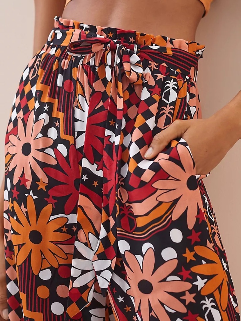 FARM Rio for Anthropologie Daisy Wide-Leg Printed Paperbag Waist Pants S - Picture 3 of 8